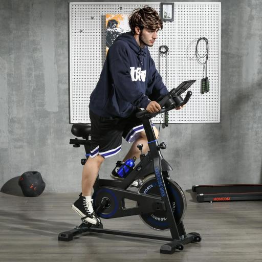Bici Estática con Resistencia Regulable Volante de Inercia 8 kg Pantalla LCD Manillar y Asiento Ajustable Azul