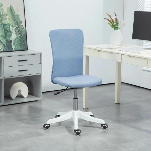 Silla de Oficina con Ruedas Altura Ajustable y Tapizado en Lino Sintético para Oficina o Estudio 53x43x85-93 cm Azul