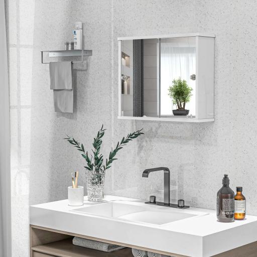 Armario con Espejo de Pared con Estante Ajustable y Puerta Corredera Doble para Lavabo 55x15x45 cm Blanco Brillante [7]