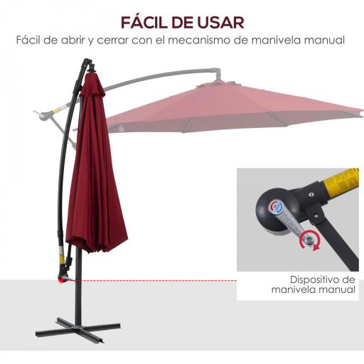 Sombrilla de Jardín Ø295 cm Parasol Excéntrico Inclinable con Manivela Base Cruzada y Soporte de Acero Granate [2]