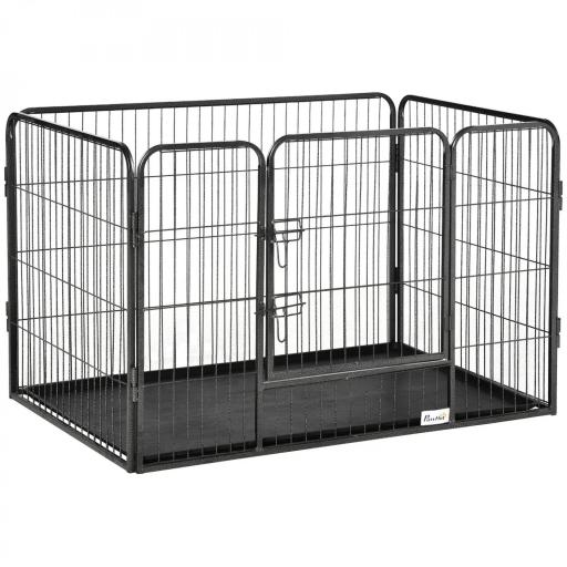 Parque para Mascotas Rectangular Parque de Juegos para Mascotas 4 Paneles de Acero 109x74x71 cm con Puerta de Doble Pestillo y Bandeja Extraíble para Exterior e Interior [8]