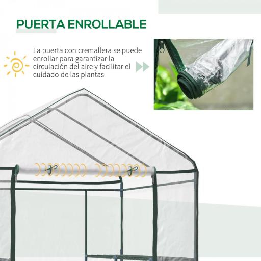 Invernadero de Exterior Invernadero de Jardín de 3 Niveles con Estantes Marco de Acero Cubierta de PVC para Cultivo de Plantas Flores Verduras 143x143x195 cm Translúcido y Verde [3]
