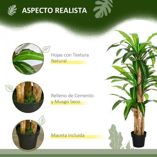 Dracaena Artificial con 66 Hojas Musgo Planta Artificial para Decoración Jardín Balcón Oficina Salón Ø20x160 cm Verde [7]