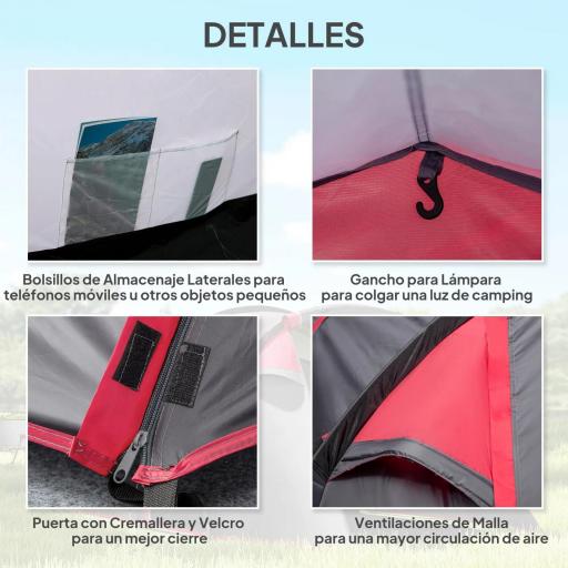 Tienda de Campaña Familiar 2-3 Personas Plegable Impermeable a Prueba de UV 20+ con Vestíbulo 426x206x154 cm Gris Oscuro [5]