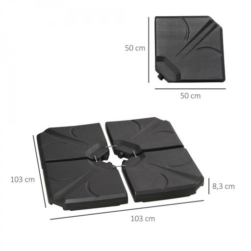 Base para Sombrilla de 4 Piezas Rellenable con Arena 72 kg o Agua 56 kg para Jardín Patio Terraza Negro [1]