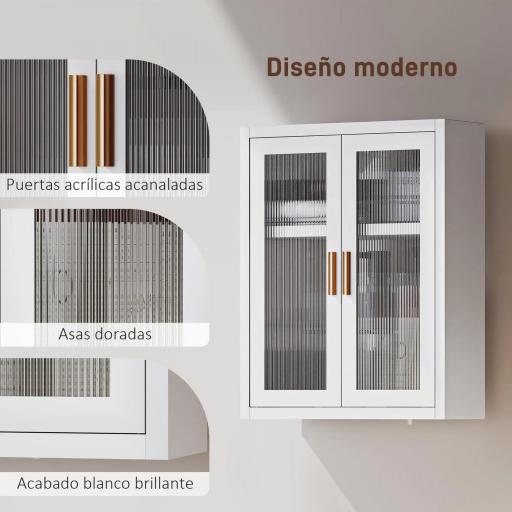 Armario de Baño de Pared Mueble de Baño Colgante Moderno con Estante Ajustable Puertas de Acrílico Blanco [5]