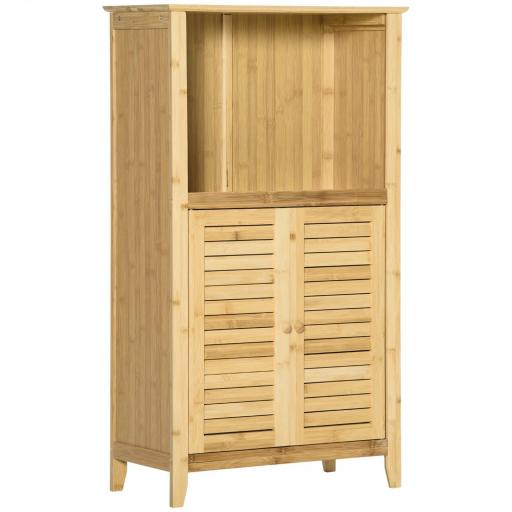 Armario Auxiliar de Baño de Bambú con 2 Puertas Compartimiento Abierto y Estante Ajustable 50x25,5x92 cm Natural [8]