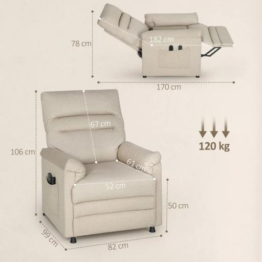 Sillón Relax Reclinable Eléctrico con Calor Lumbar Masaje Vibración Motor Silencioso Función de Memoria Beige [1]