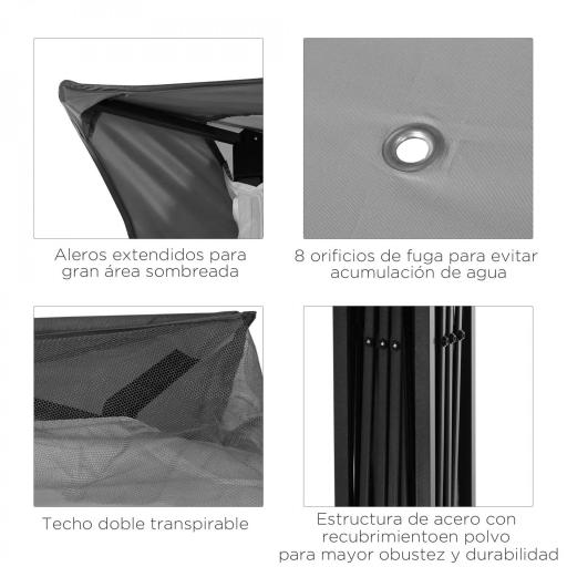 Carpa Plegable Gazebo 3,3x3,3 m con 4 Paredes Laterales de Malla Anti-UV y Bolsa de Transporte Gris Claro [3]
