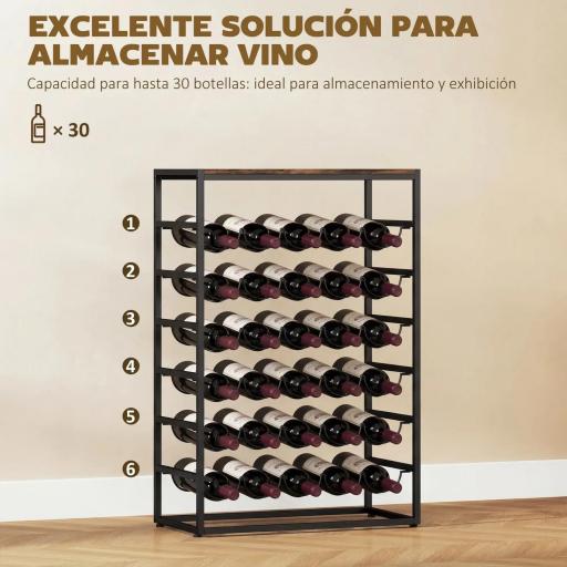 Botellero para 30 Botellas de 6 Niveles con Encimera de Efecto Madera Estilo Industrial 59x30x88,5 cm Marrón Rústico [7]