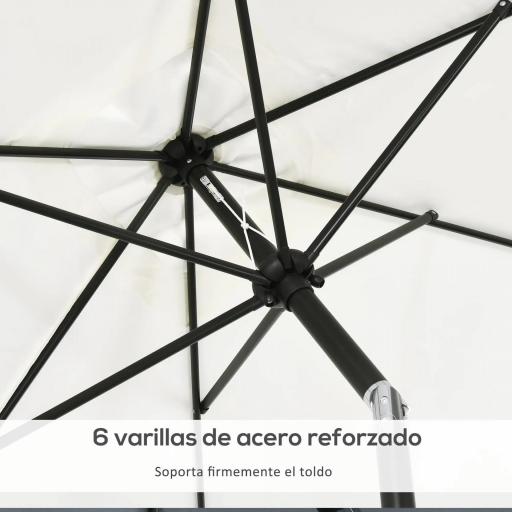 Sombrilla de Aluminio 200x300x253 cm Parasol Rectangular de Jardín Inclinable con Manivela y Poste Desmontable Crema [4]