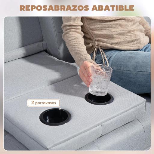 Sofá Cama 3 Plazas con Respaldo Ajustable de 3 Niveles Reposabrazos Desmontable 181x77x78 cm Gris Claro [4]