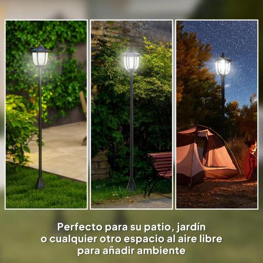 Lámpara Solar de Jardín Farola con 6 Luces LED con Batería Recargable Solar con Autonomía de 6-8 Horas Ø26,5x177cm Negro [7]