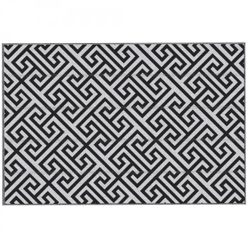 Alfombra de Exterior Reversible 182x274 cm con Patrón Geométrico Acabado Impermeable Blanco y Negro [10]