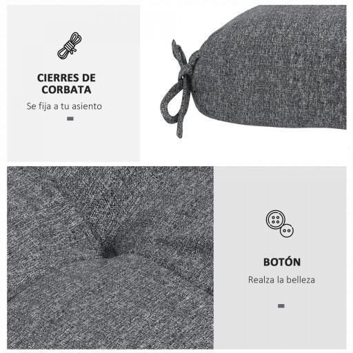 Conjunto de Cojines para Sillas de Comedor y Jardín Impermeable y Anti-UV con 2 Cordones de Fijación 48x48x10 cm Gris [4]