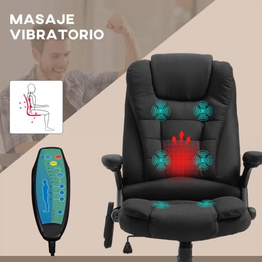 Silla de Masaje con 6 Puntos de Masaje con Función de Calefacción Altura Ajustable y Ruedas 68x72x110-120 cm Negro [5]