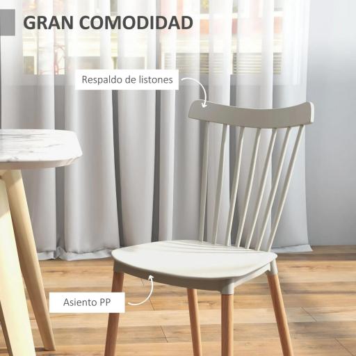 Juego de 4 Sillas de Comedor Estilo Nórdico con Respaldo de Polipropileno y Patas de Madera 48x52,5x83 cm Gris [5]
