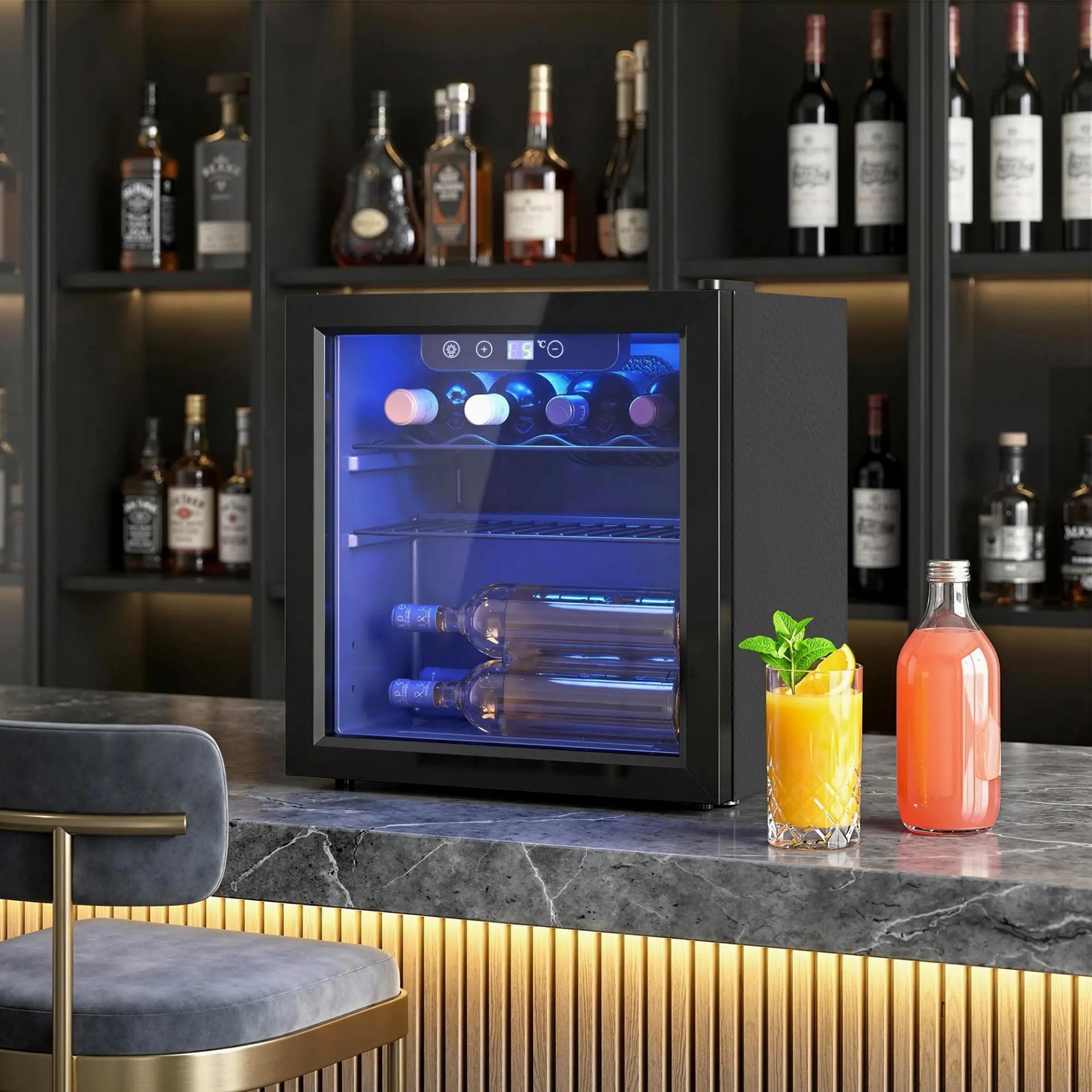Vinoteca 12 Botellas Nevera para Vinos con Capacidad de 36 L Temperatura Ajustable 4-16℃ Puerta de Vidrio Luz LED Negro