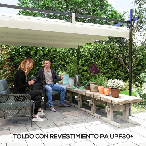 Pérgola con Techo Retráctil 6x3 m Cenador con Tela de Poliéster Anti-UV Resistente al Agua Crema [4]