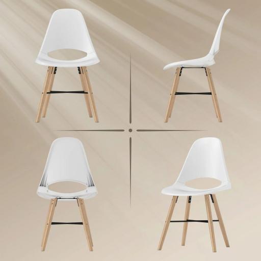 Pack de 2 Sillas de Comedor de Plástico con Respaldo Curvado y Patas de Madera de Caucho Blanco [5]