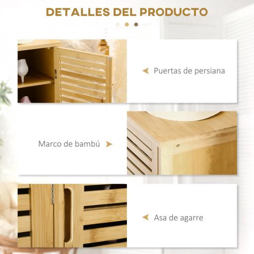 Armario Zapatero de Bambú con 3 Puertas Estantes Ajustables para 16 Pares de Zapatos Antivuelco 100x35x80 cm Natural [3]