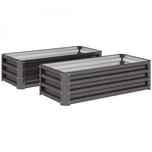 Juego de 2 Jardineras Exterior Grandes de Acero Galvanizado Huertos Urbanos para Terraza Jardín 110x50x30 cm Gris [8]