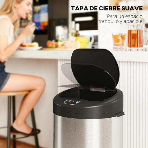 Cubo de Basura Cocina Automático 55 L de Acero Inoxidable con Sensor Infrarrojo Cierre Suave Antihuellas Plateado [2]