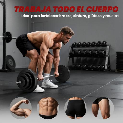 Barra de Pesas Ajustables 70 kg con 8 Discos 1,5kg 5kg 10kg 15kg y 1 Barra en Hogar Gimnasio 170x40,5x40,5 cm Negro [4]