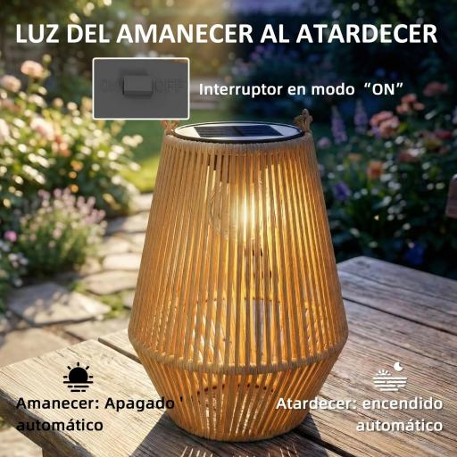 Set de 2 Farolas Solares Exterior Linternas Jardín de Ratán Colgantes con Encendido y Apagado Automático IP44 Marrón [6]
