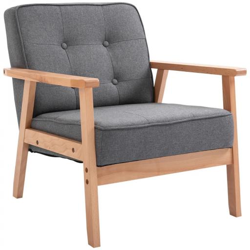 Butaca de Salón Moderna con Asiento Acolchado y Marco de Madera para Oficina Dormitorio 65x69x78 cm Gris [8]
