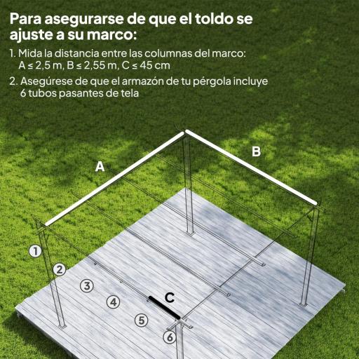 Cubierta para Techo Retráctil de 2,5x2,55m para Pérgola 3x3 Tela de Repuesto con 10 Orificios de Drenaje Café [4]