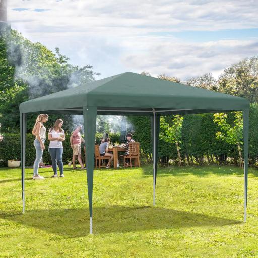Carpa Desmontable 3x3 m Cenador Pabellón de Jardín con 4 Orificios de Drenaje y Marco de Acero para Terraza Patio Verde [3]