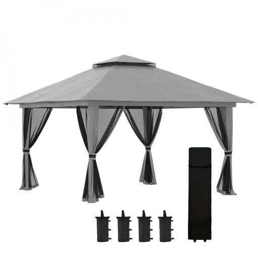Carpa Plegable Pop-up con Altura Ajustable Protección UV50+ Doble Techo y Mosquiteras 4x4x2,8 m Gris [8]