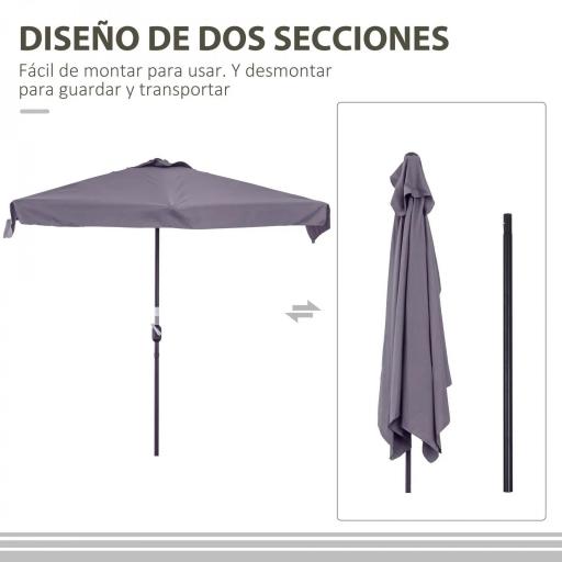 Parasol para Pared 230x130x249 cm Sombrilla Rectangular con Manivela Protección UV Impermeable Gris Oscuro [2]