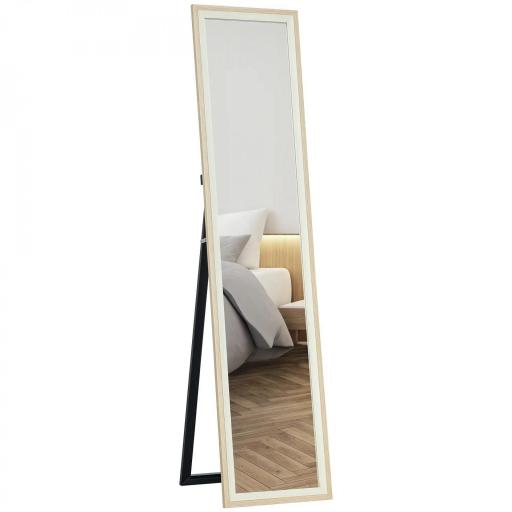 Espejo de Cuerpo Entero 157x37 cm Espejo de Pie o de Pared con Marco de MDF y Soporte Blanco y Natural [3]