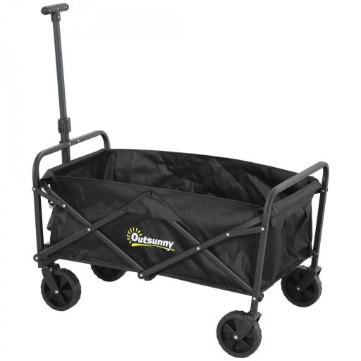 Carro de Jardín Plegable con Ruedas Asa Telescópica Ajustable Carga 120 kg para Campaña Compra 64x42x27 cm Negro [8]