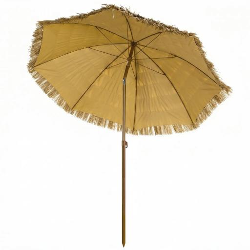 Sombrilla de Playa con Flecos de Paja Ø178 cm con Inclinación Altura Ajustable UV50+ Bolsa de Transporte Marrón Claro [9]