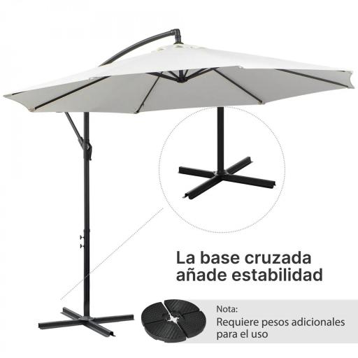 Sombrilla de Jardín 295 cm Parasol Excéntrico Inclinable con Manivela Base Cruzada y Soporte de Acero Crema [6]