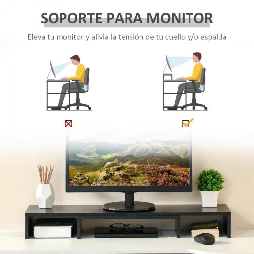 Soporte Elevador para Monitores de Madera Ajustable en Longitud y Ángulo para 2 Pantallas de Ordenador Portátil 80-117x23,5x10 cm Negro [5]