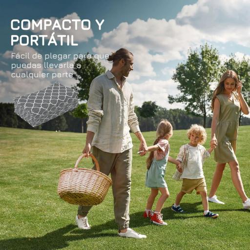 Alfombra Exterior Reversible 182x274 cm de Plástico Impermeable para Terraza Patio Camping Playa Gris y Blanco [2]