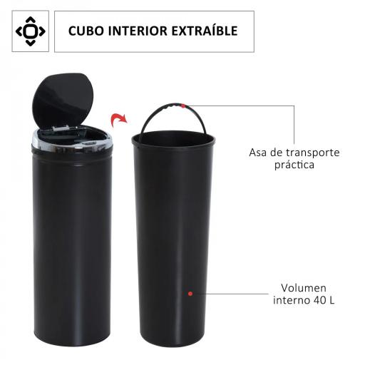 Cubo de Basura Automático 50L con Tapa Cierre Suave y Silencioso Cuerpo de Acero Inoxidable Negro [2]