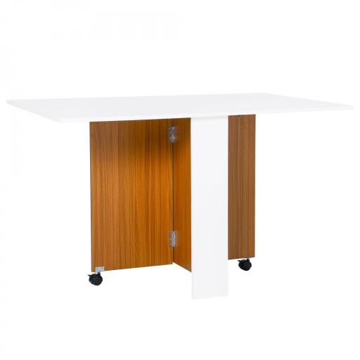Mesa de Comedor Plegable con Ruedas Mesa Auxiliar Multifuncional con 2 Alas Abatibles 120x80x73 cm Blanco y Teca [8]