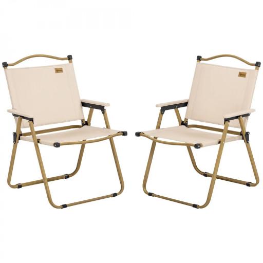 Set 2 Sillas de Jardín Plegables con Reposabrazos Sillas para Camping y Playa en Tela Oxford y Acero 54x59x78 cm Caqui [9]