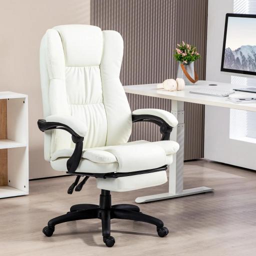 Silla de Masaje Reclinable con Altura Ajustable Reposapiés Retráctil y Control Remoto 68,5x68,5x113-121 cm Crema