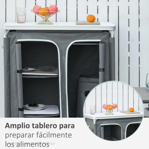 Armario de Camping Plegable con Estantes y Bolsa de Transporte para Exterior 96x49,5x104 cm Gris [1]