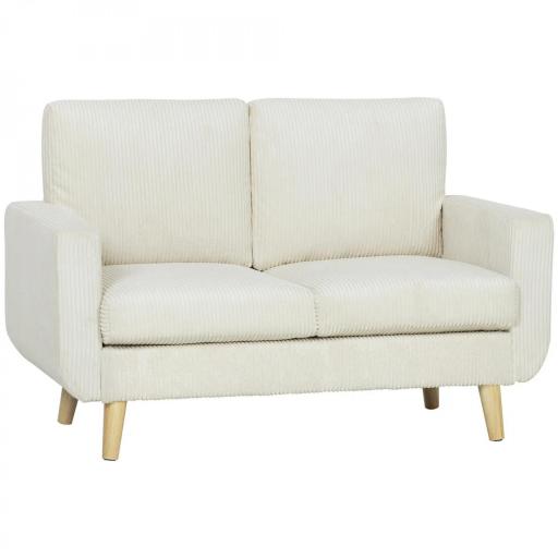Sofá de 2 Plazas de Pana 134 cm con Patas de Madera Respaldo Grueso Sofá Moderno para Salón Dormitorio Crema [9]