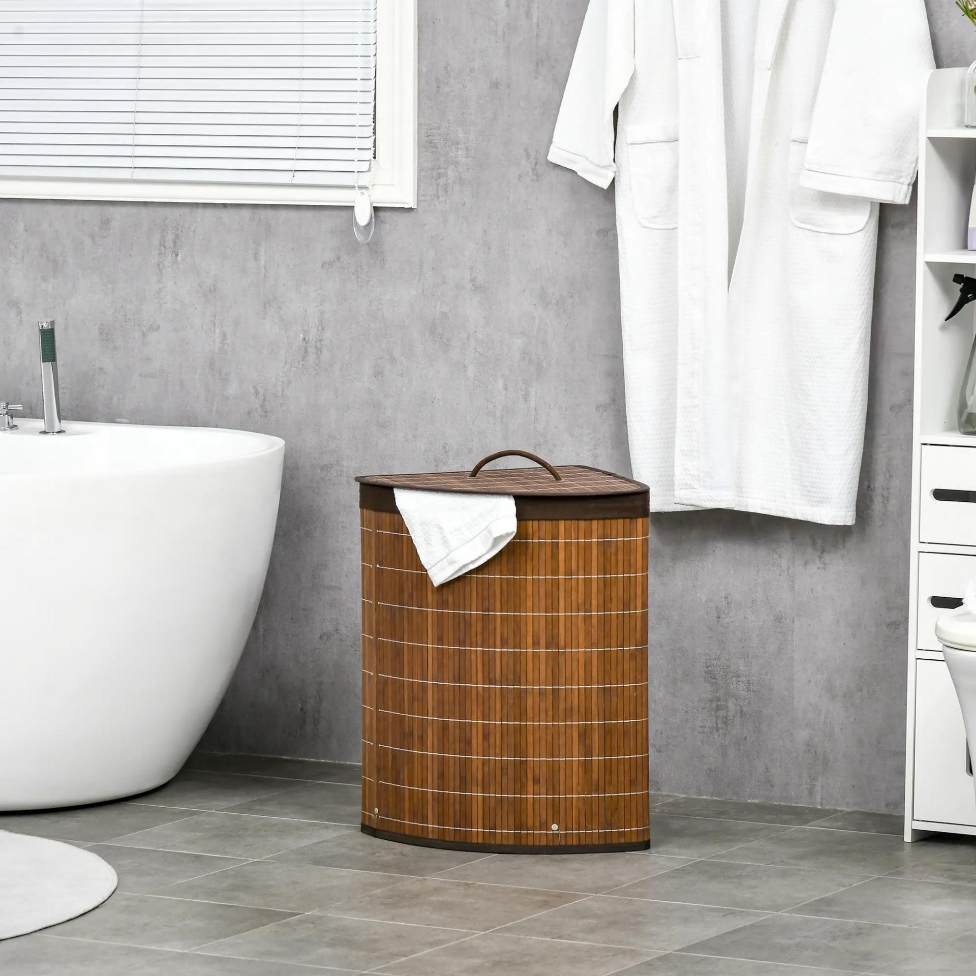 Cesto para Ropa Sucia de Bambú Capacidad de 55L Cesta para la Colada en Forma de Abanico 38x38x57 cm Marrón