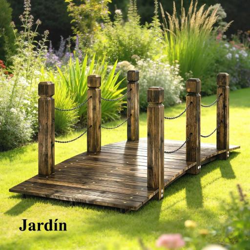 Puente de Jardín de Madera 1,51 m Puente Decorativo para Estanques Rústico con Barandillas de Seguridad Carbonizado [7]