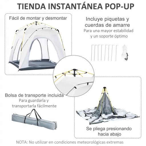 Tienda de Camping Emergente Instantánea con 4 Ventanas 2 Bolsillos y Bolsa de Transporte 240x240x199 cm Gris y Blanco [5]