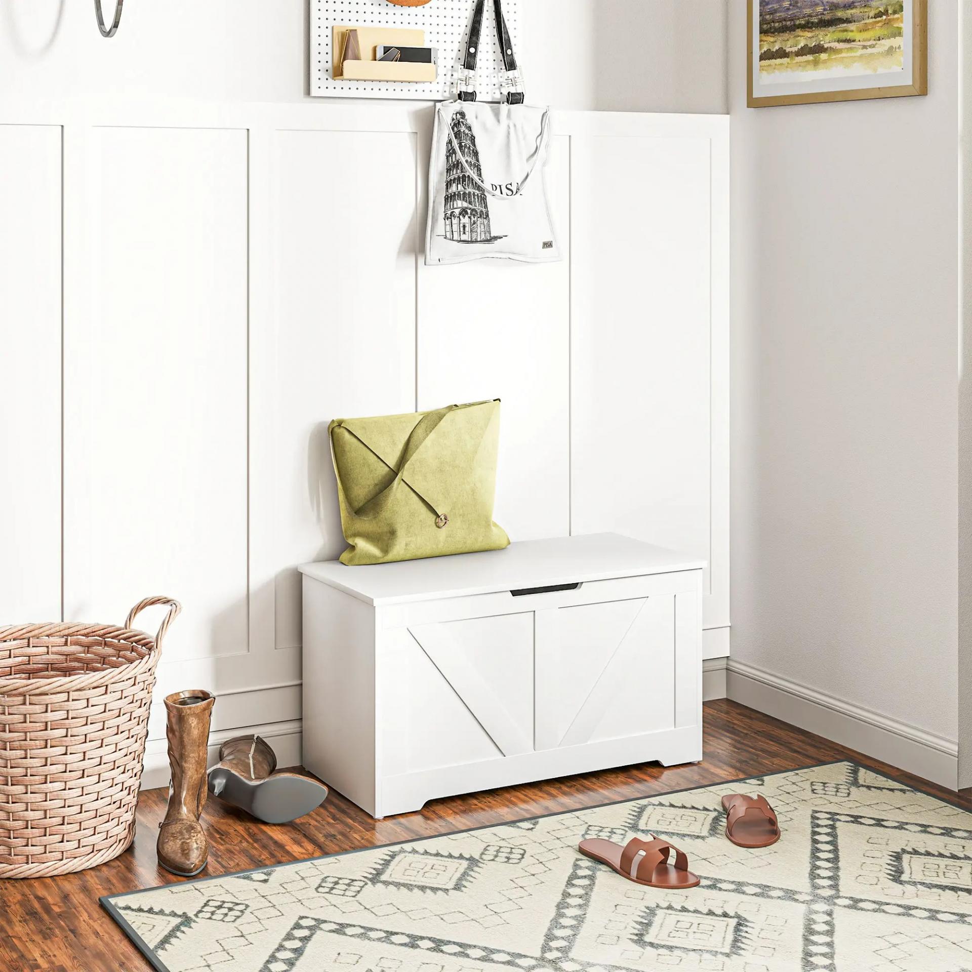 Baúl de Almacenaje para Dormitorio 100 L Puff de Almacenaje con Tapa Bisagra de Seguridad 80x40x45 cm Blanco